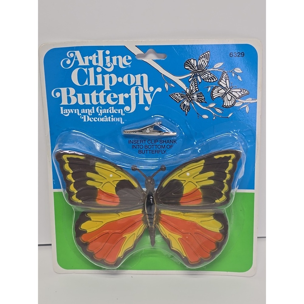 Vintage Artline Clip-On Butterfly Lawn Garden Decoration 1988‎ Plastic NOS 6329